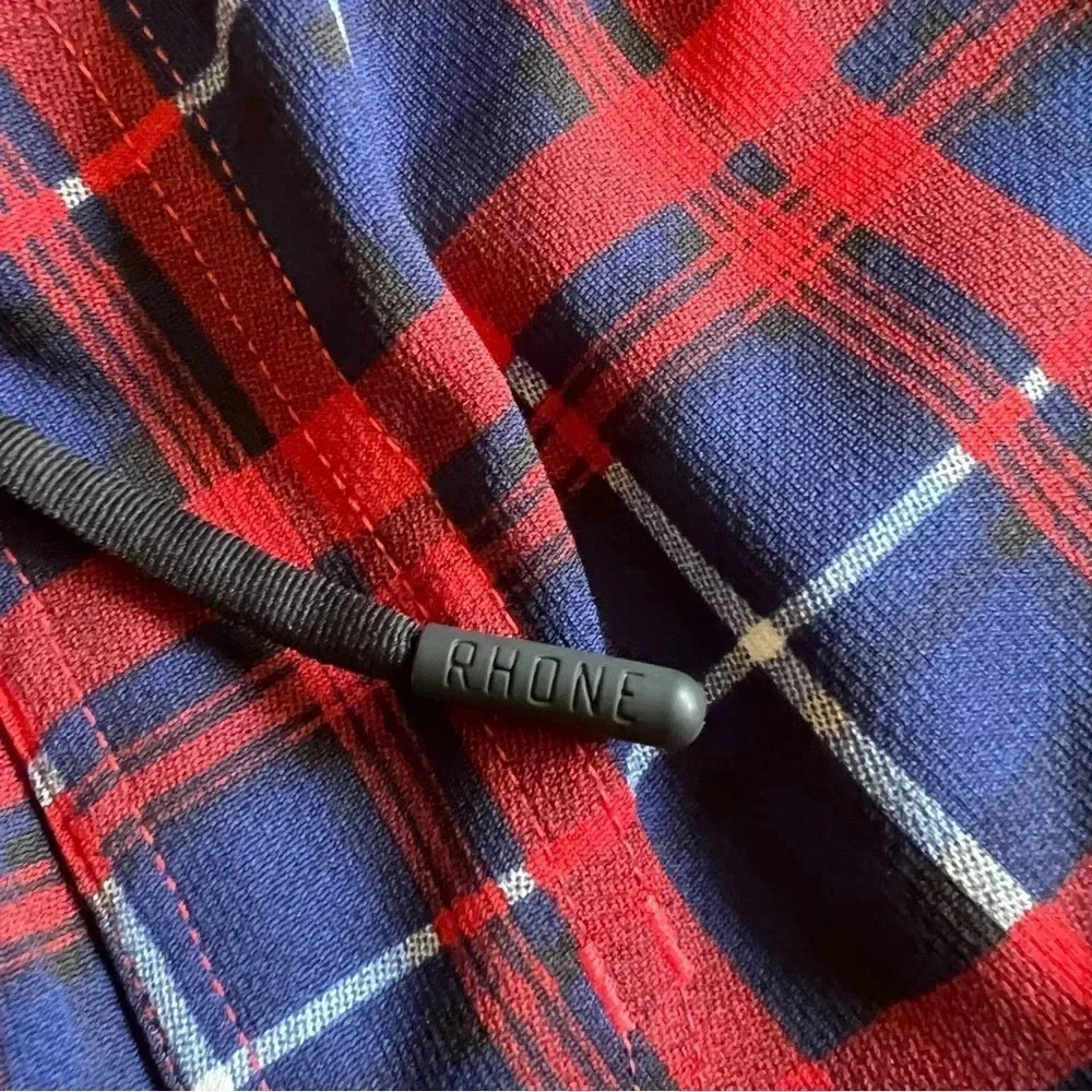 Rhone Plaid Check Shorts Grid Red Blue Medium Elastic Waist - Picture 5 of 9